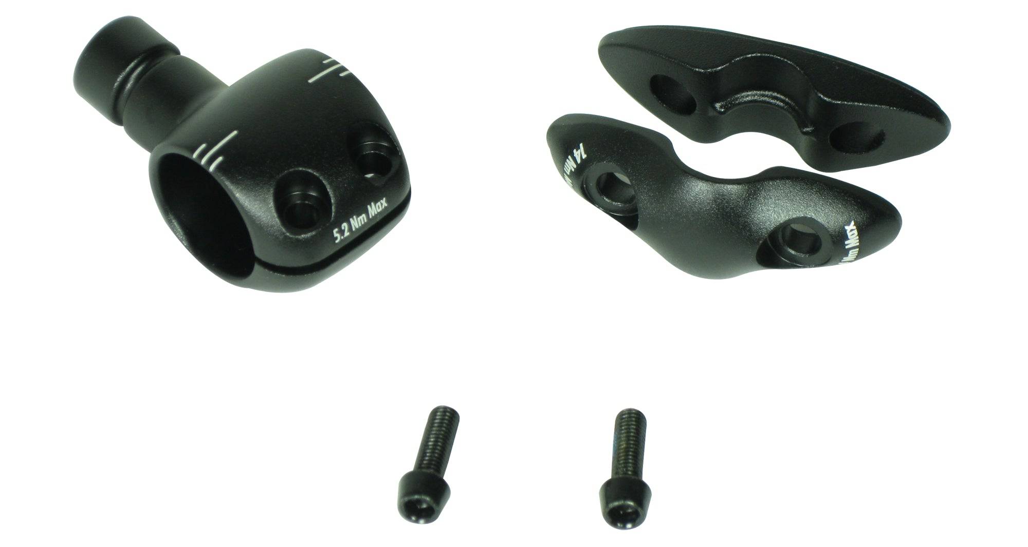Bontrager Speed Concept RXL bar clamp and bolt kit in black, component for Trek bike handlebars, with visible parts and hardware