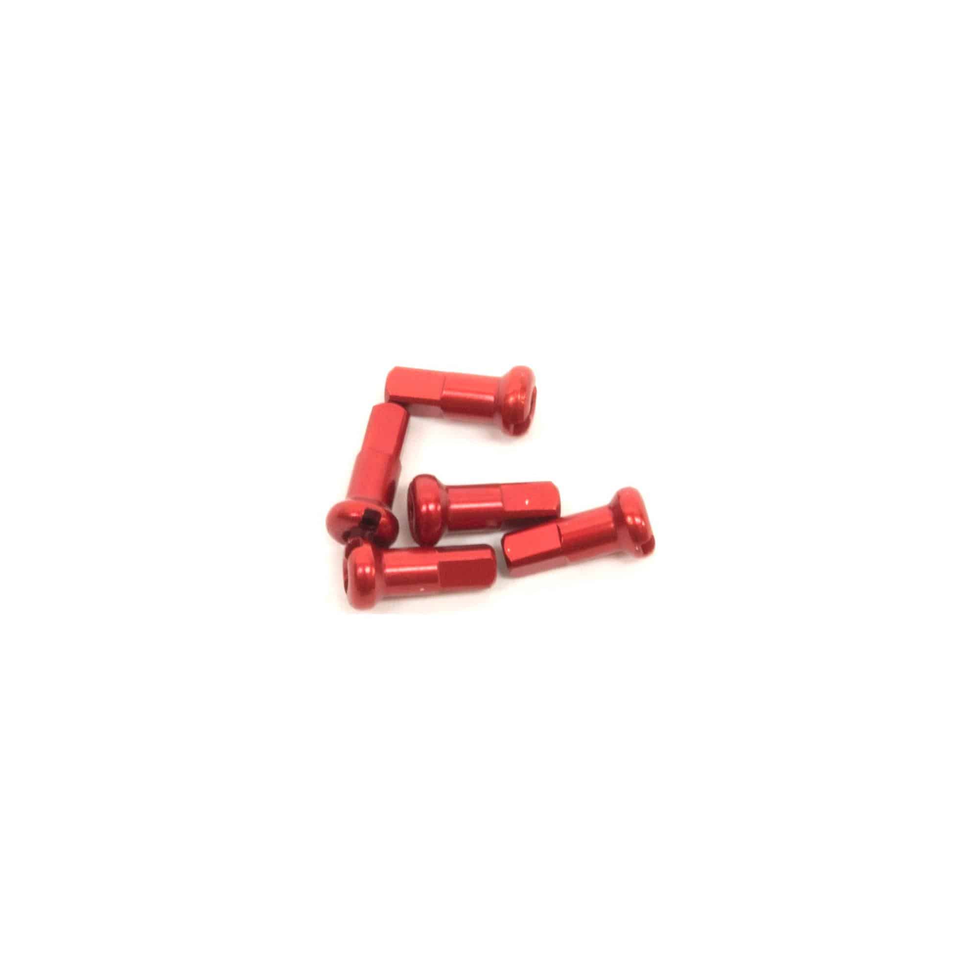 Easton Alloy red spoke nipples for bike wheels, durable components pack of five showing red metal fittings on spokes.