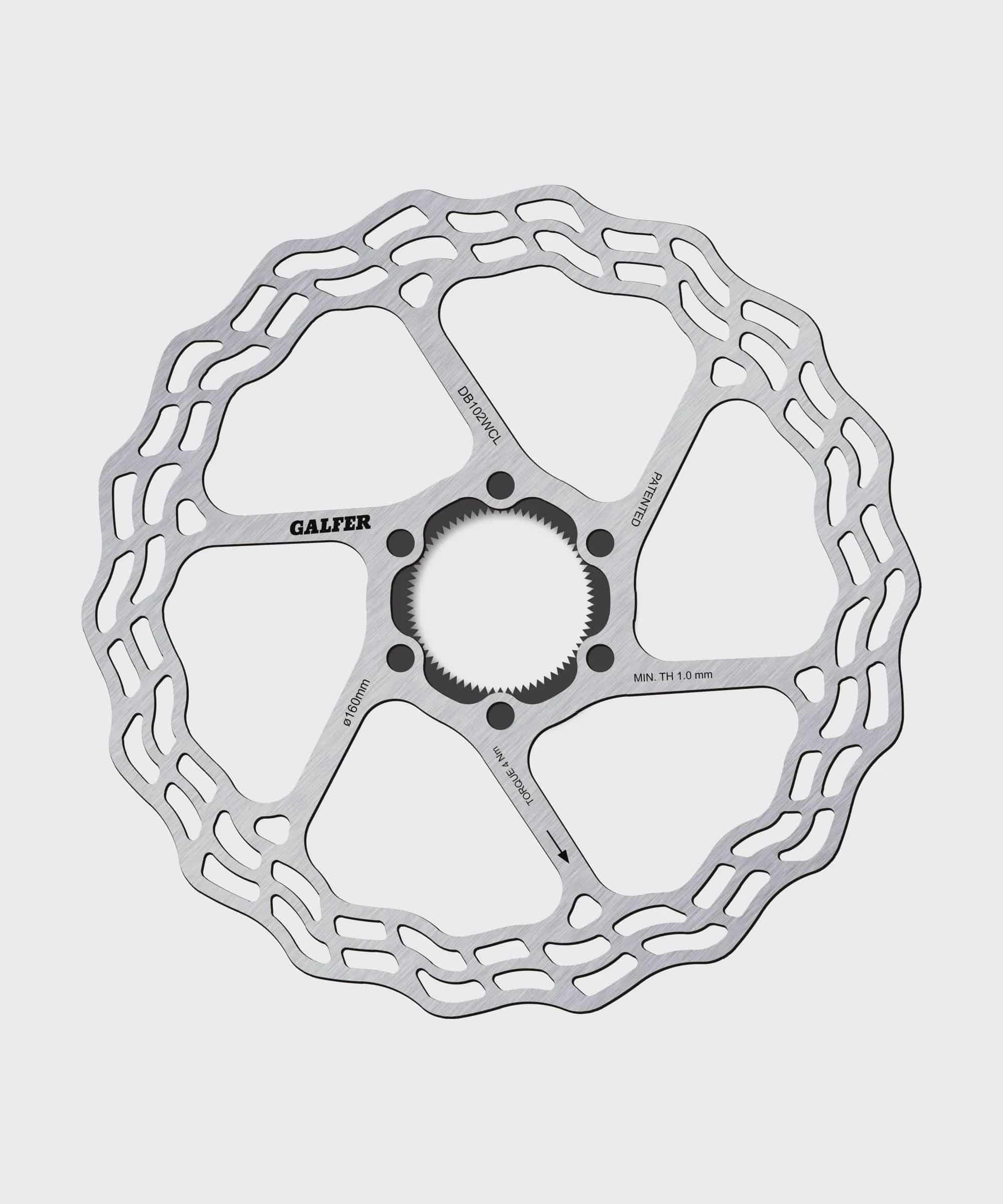Galfer Wave Road Disc Rotor with 6-bolt mount for road, gravel, and cyclocross bikes, showing the brake rotor's wave design and mounting holes.