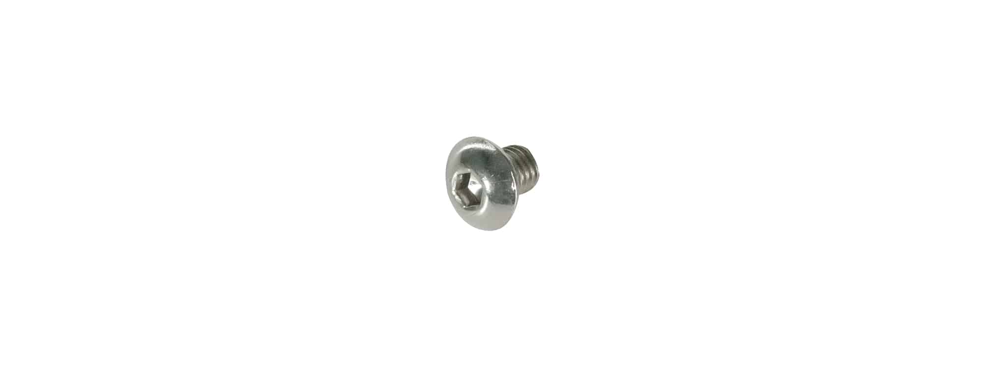 Silver Trek carbon MTB derailleur hanger button head bolt for bike components, designed for lightweight carbon frames.