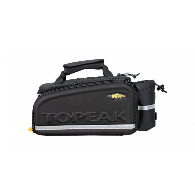 Topeak MTX TrunkBag EXP black bike rack bag with Pannier 2.0 system, expandable storage and QuickTrack mounting system.