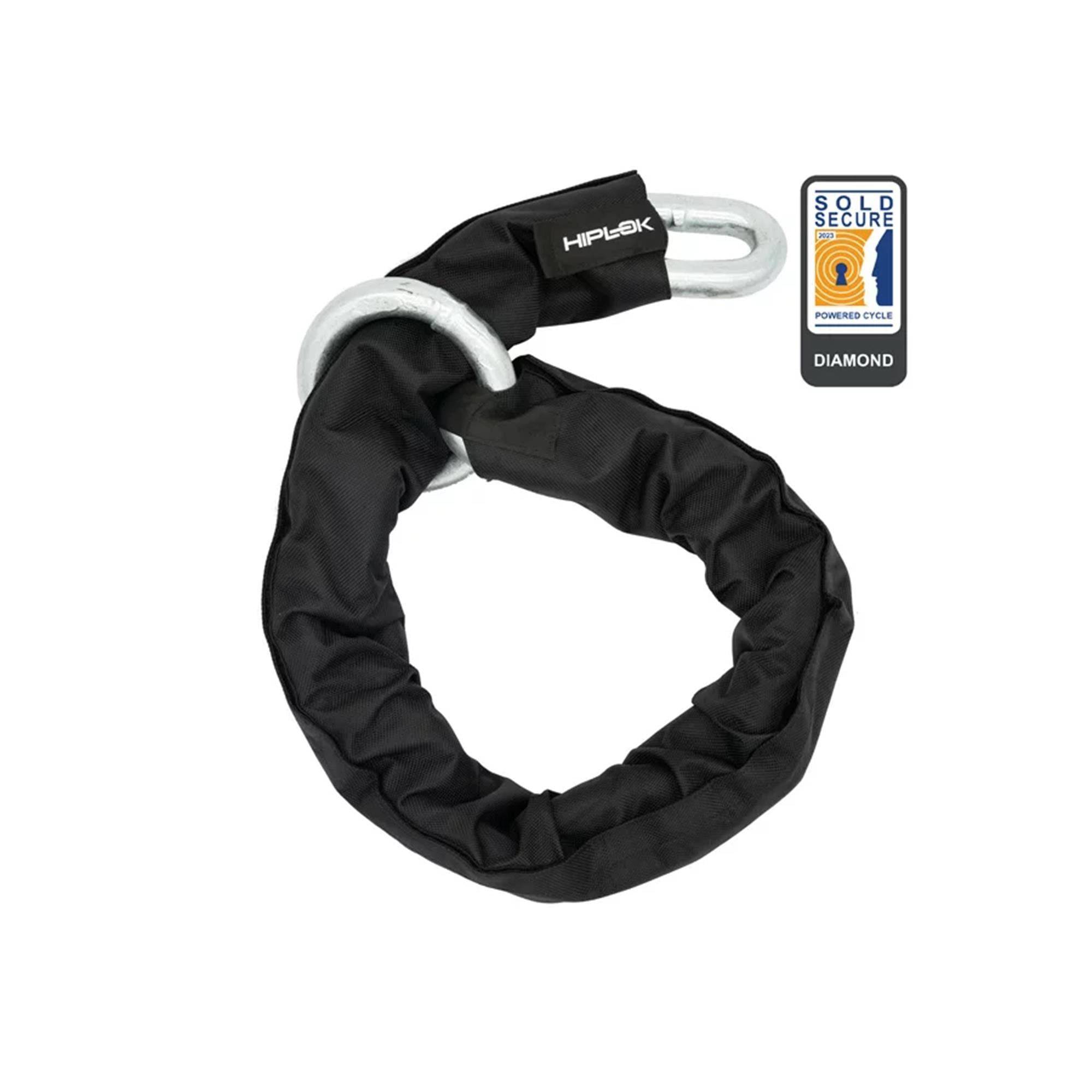 Hiplok MEGA Chain Lock in black, 22mm hardened steel motorcycle security chain, 130cm with Sold Secure Diamond rating