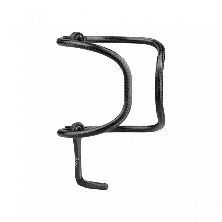 Topeak Feza Cage Tubular Carbon R10 black road bike bottle cage with mounting hardware, lightweight and durable cycling accessory.