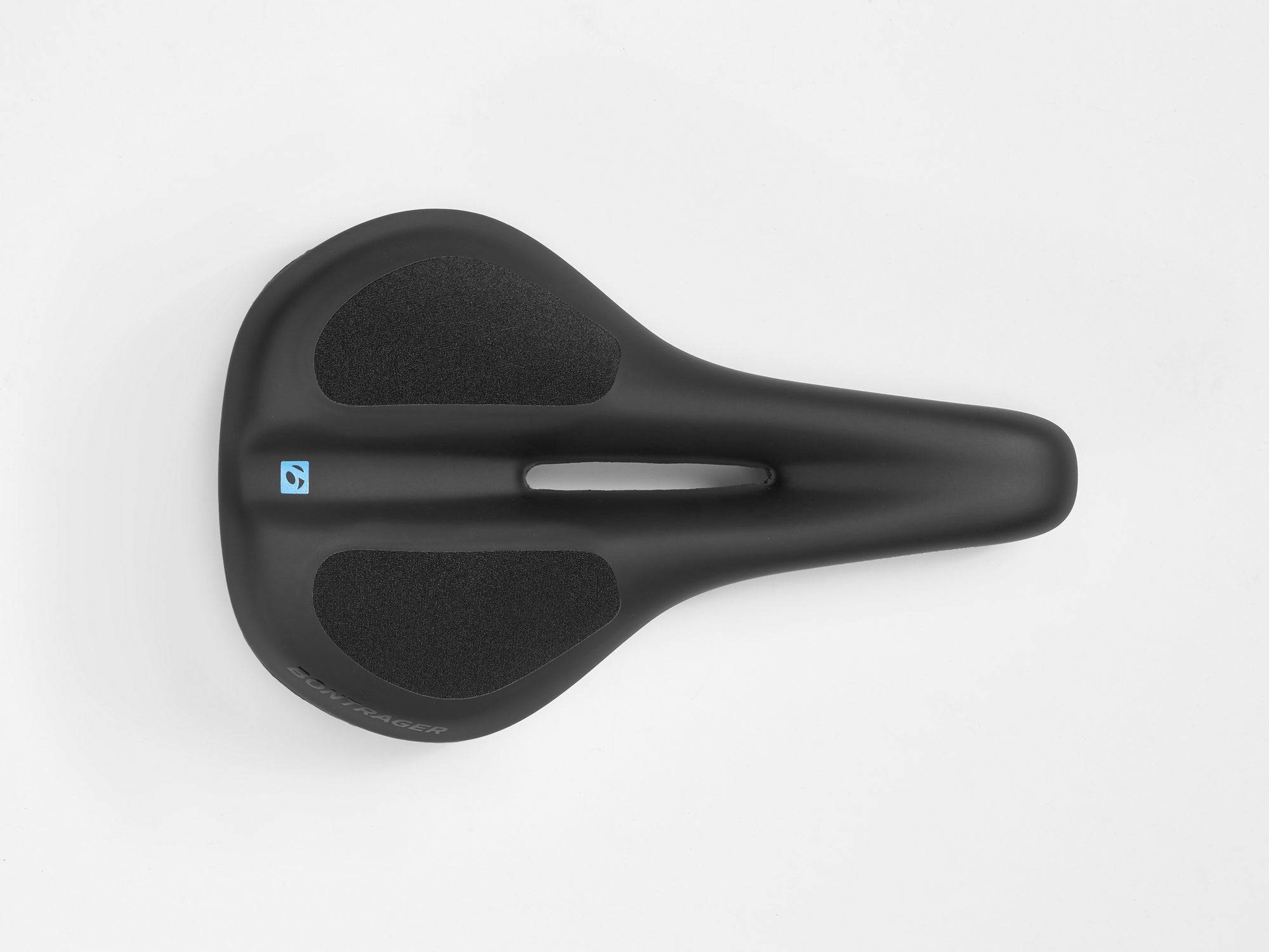 Bontrager Commuter Fluid bike saddle with full cut-out and Blendr mount, showing padded surface and sleek design for comfortable riding.