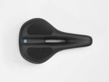 Bontrager Commuter Fluid bike saddle with full cut-out and Blendr mount, showing padded surface and sleek design for comfortable riding.