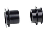 Bontrager DT240 15mm axle end cap kit in black for 100mm OLD front and rear bike hubs, showing close-up of end caps.