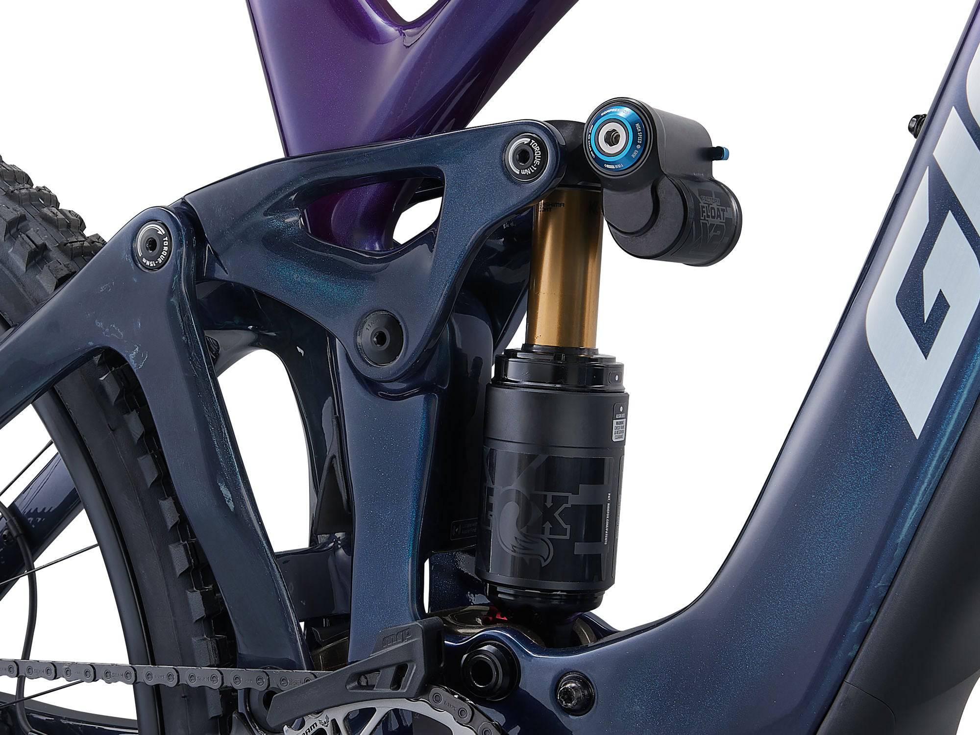 Giant Reign Advanced E+ 0 2026 electric mountain bike with SyncDrive Pro 3 motor and Maestro suspension, shown from side view.