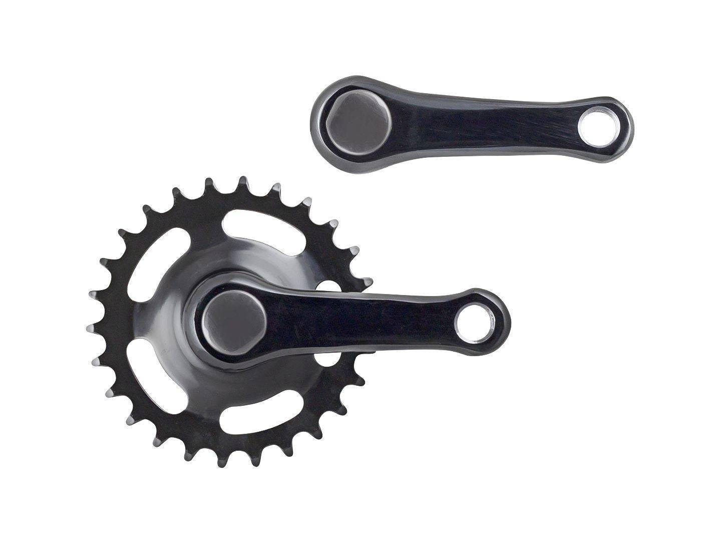 Black Trek 16-inch kids bike crank with 90mm spindle and 26T chainring, designed for MTB and children's bikes.