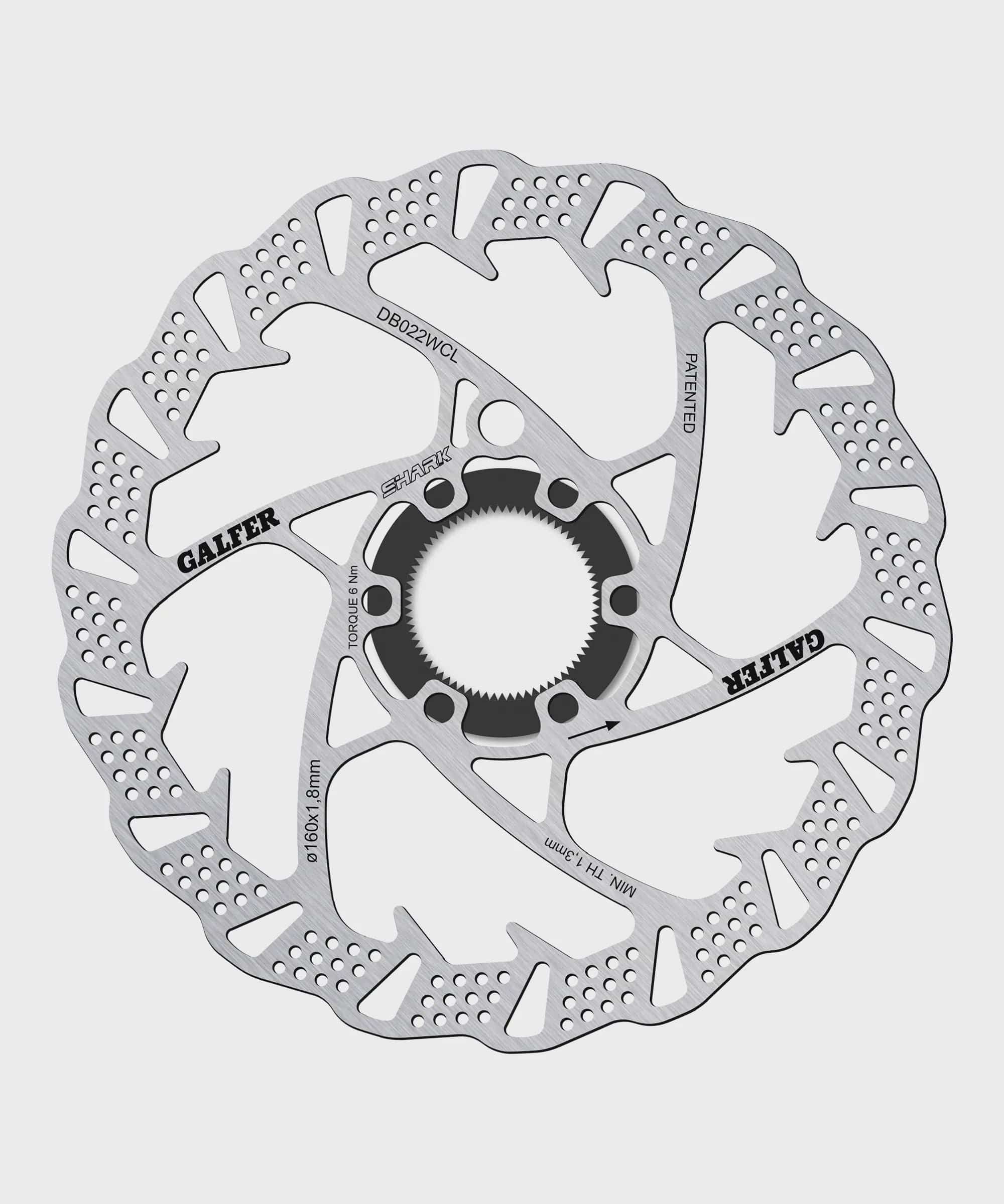 Galfer Shark 6-Bolt Disc Rotor for MTB, high-performance bike brake rotor with vented design and steel construction.