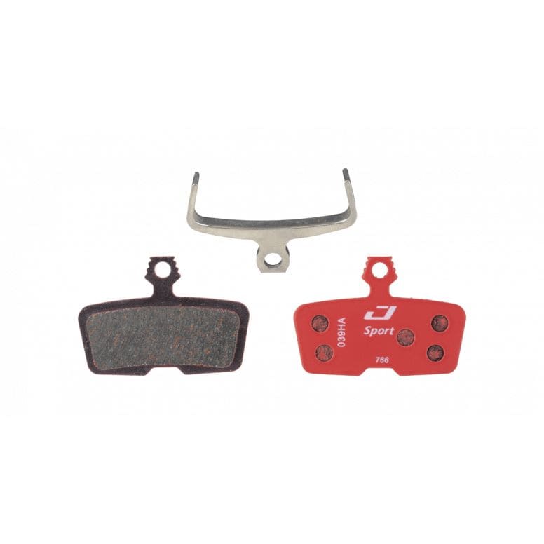Jagwire Sport semi-metallic disc brake pads for SRAM Code Red Sport and Guide RE mountain bike brakes, shown from the side.