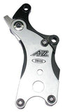 A2Z universal disc brake mount adapter for tab-less bikes, compatible with bike components, shown attached to a bicycle frame.