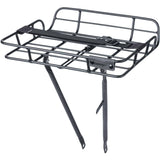 Basil Portland matte black front bike carrier rack for vintage-style bikes with 26-28 inch wheels, accessory for bike transport.
