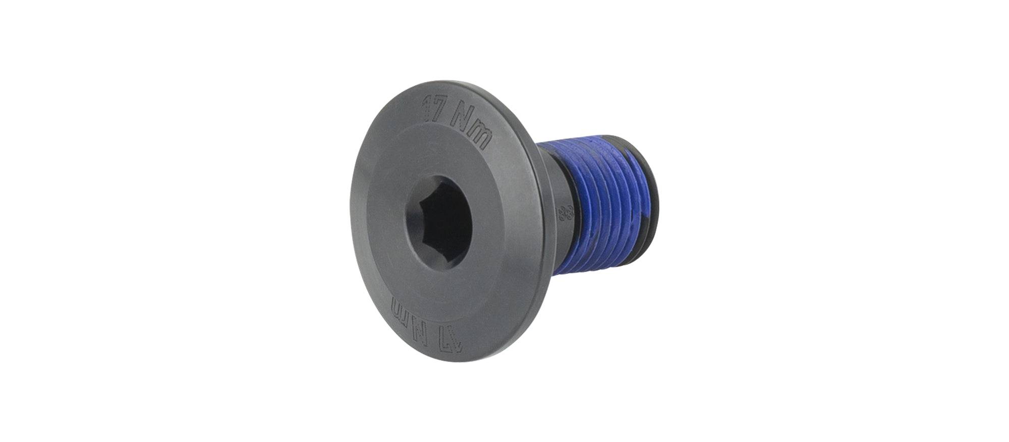 Black Trek Top Fuel 29 Trunnion mount upper shock bolt M10 x 16mm for mountain bike suspension components.