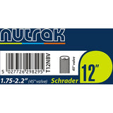 Nutrak bike inner tube with 45° bent Schrader valve, 12 pack, fits 1.75-2.125 inch tires, bicycle component product.