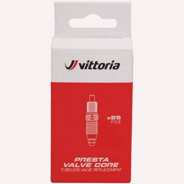 Vittoria Presta valve core replacement pack of 25 for multiway and singleway bike valves, components for bike maintenance.