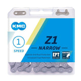 KMC Z1 Narrow EPT 112L bike chain for internal gear hubs and single speed bikes, showing links and branding.