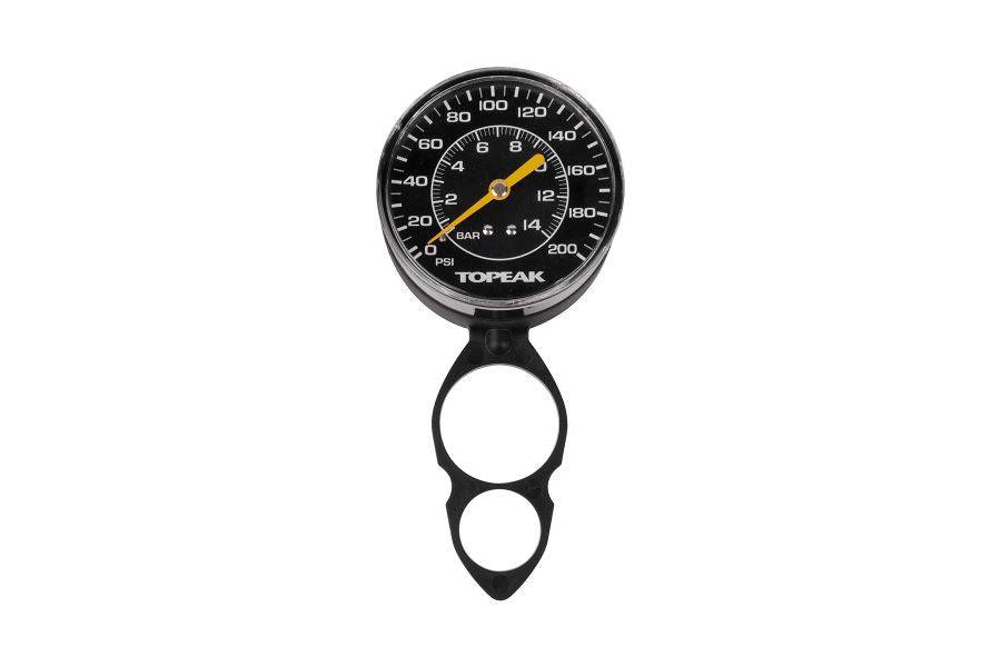 Black Topeak Spare Gauge Set for JoeBlow Twin Turbo Track Pump, replacement accessories with detailed pressure measurement display.