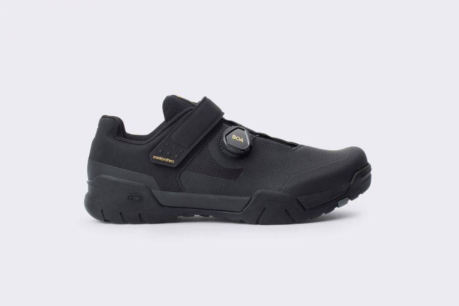 Crank Brothers Malllet E BOA MTB shoes with stiff shank and clipless pedal compatibility, shown in black with BOA dial closure.
