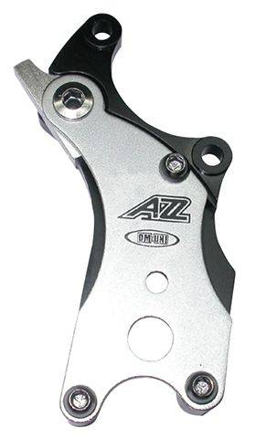 A2Z universal disc brake mount for tab-less bikes, showing the easy retrofit adapter for bicycle brake component installation.