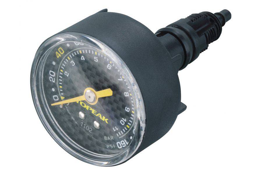 Topeak JoeBlow Pro Turbo Sprint pump with gauge for accurate bicycle tire pressure monitoring, accessory for bike maintenance.