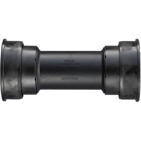 Shimano BB-MT800 MTB press fit bottom bracket with inner cover, 104.5/107mm, installed in mountain bike crank area