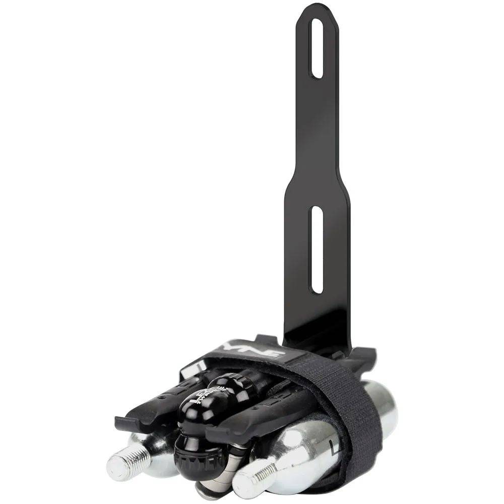Lezyne Flow Storage Adapter for bike tool storage, fits standard bottle cages, shown attached to a bike frame.