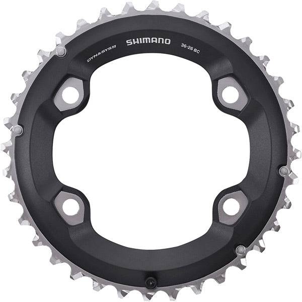 Shimano SLX FC-M7000-2 Deore 11-speed double chainring, 36T outer for mountain bike, with teeth detail and black finish.