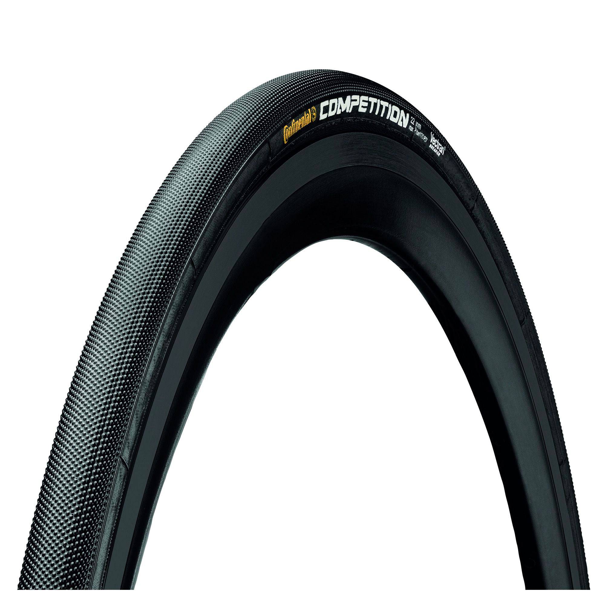Black Continental Competition Tubular Tire 28x25mm with BlackChili Compound for road racing, mounted on a wheel.