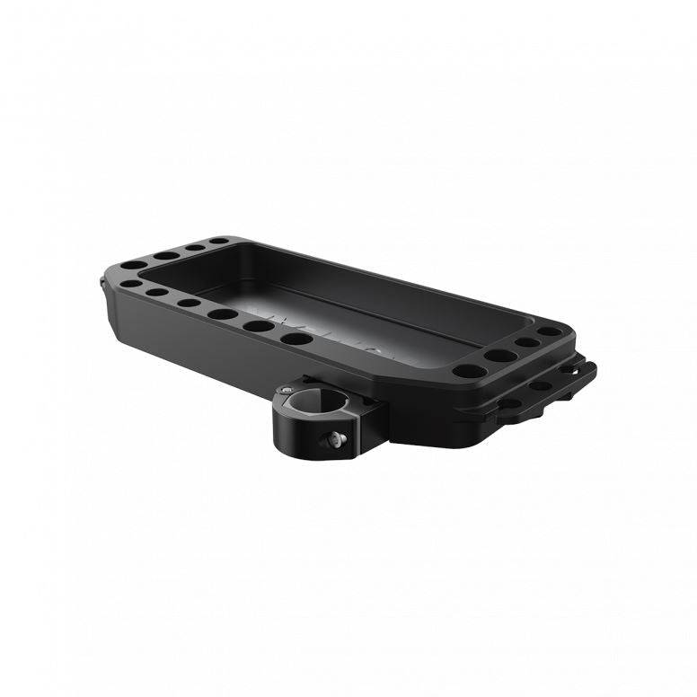 Topeak Tune-Up Station workshop upgrade kit with extension pole, stabilizer, and tool tray in black, designed for bike maintenance.