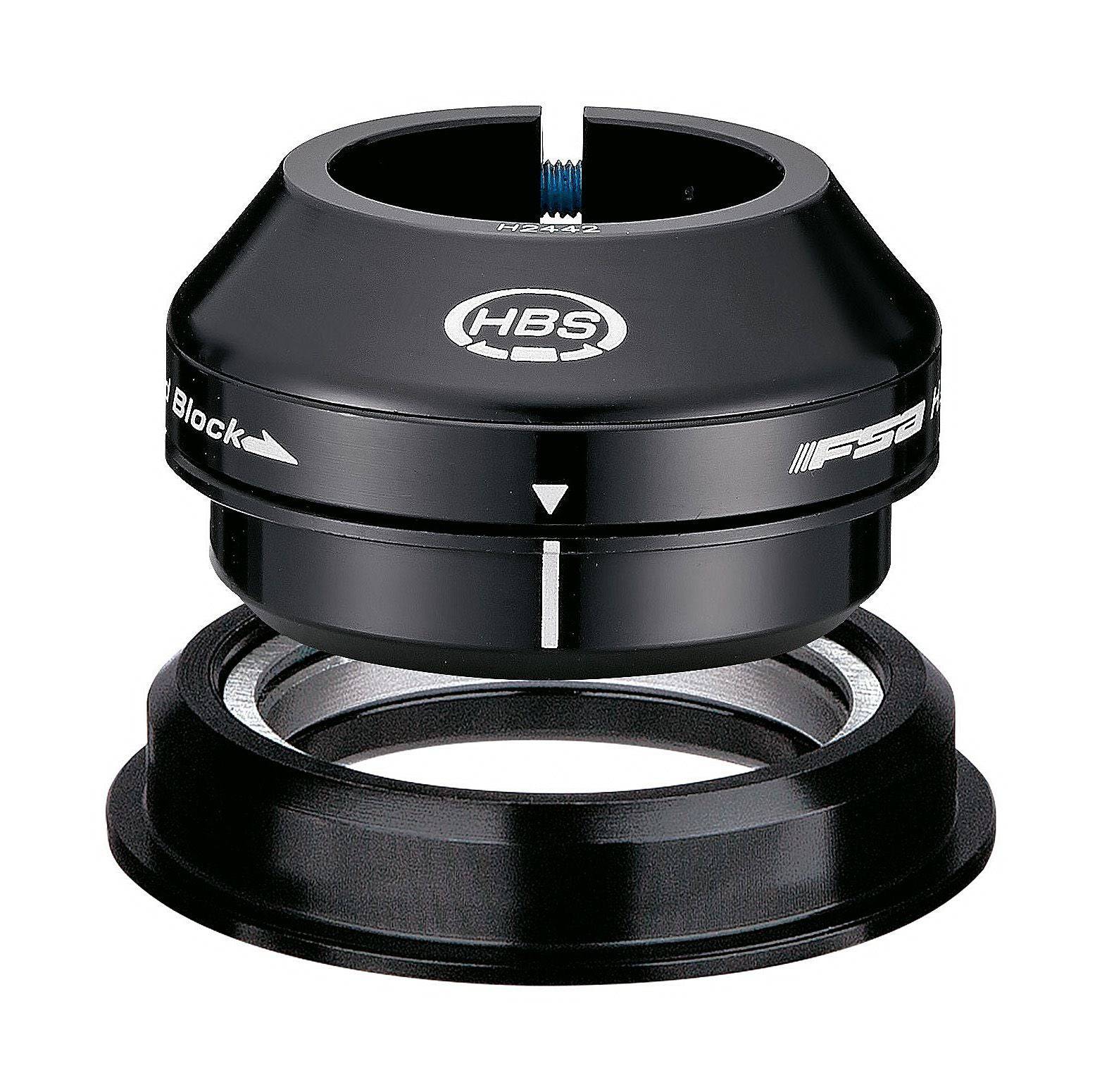 FSA No.57 HBS Blocking Headset V2 for 1.1/8"–1.1/4" tapered forks with 44/56mm bearing size, bicycle component in close-up.