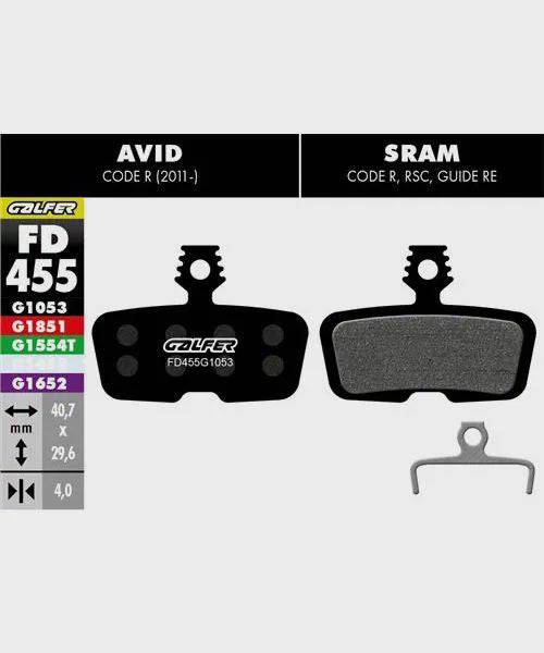 Galfer standard bike disc brake pads, showing durable metal backing and friction material for reliable, quiet braking performance.