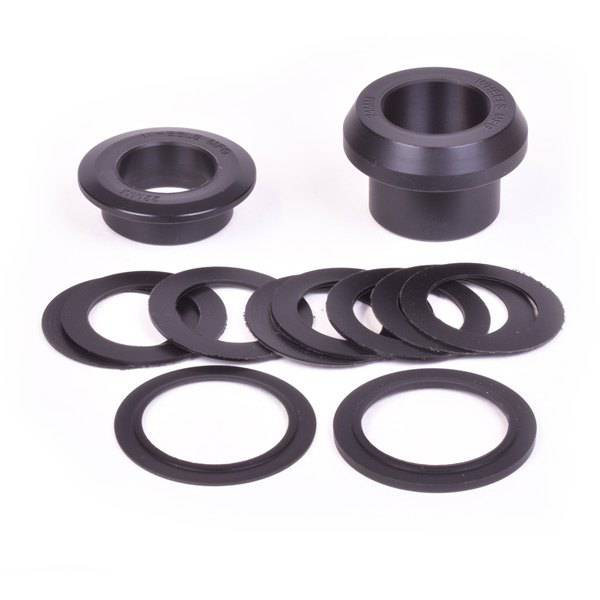 Wheels Manufacturing BBRight to 24/22mm crank spindle shims for SRAM compatibility, shown in a close-up image of the components.