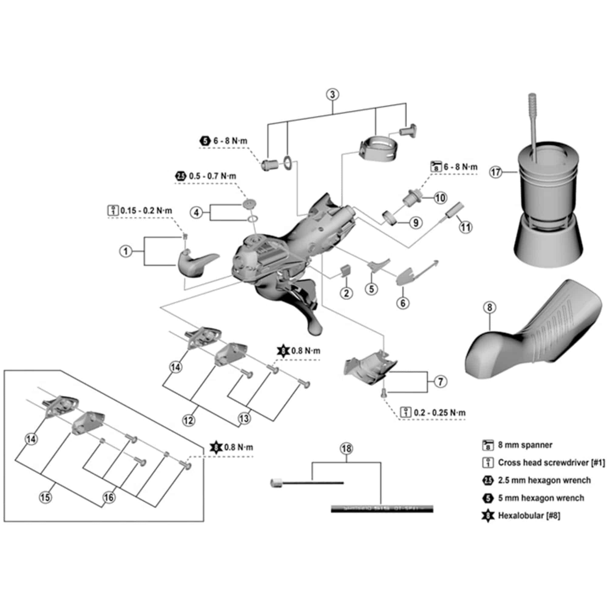 Shimano ST-RX610 right hand name plate and fixing screw replacement component, shown in exploded view.