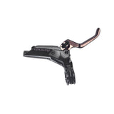 Hayes Dominion master cylinder and short reach disc brake lever for bicycle components, shown in a close-up image.