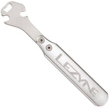 Lezyne CNC pedal rod wrench 15mm with integrated bottle opener for bike repair, workshop tool with ergonomic handle.