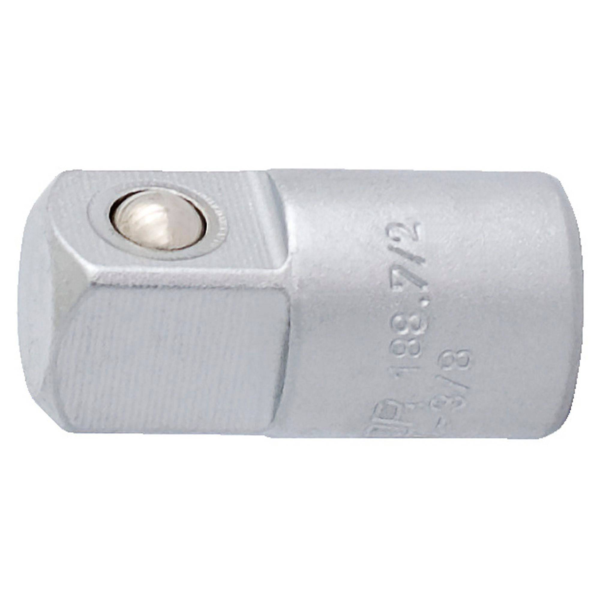 UNIOR chrome vanadium steel 1/4" to 3/8" drive adaptor for workshop use, ISO certified, shown in the image.