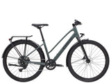 Trek Dual Sport 2 Stagger hybrid bike for women with a sleek frame, knobby tires, and upright handlebars for versatile riding.