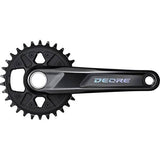 Shimano Deore FC-M6120 12-speed MTB chainset with 55mm boost chainline, durable mountain bike component, close-up view