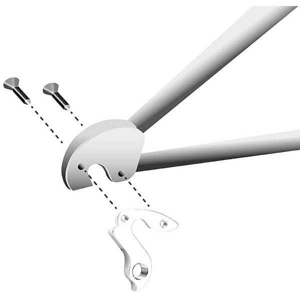M Part gear hanger for Haibike and compatible bikes, durable replacement component, shown attached to bike frame.