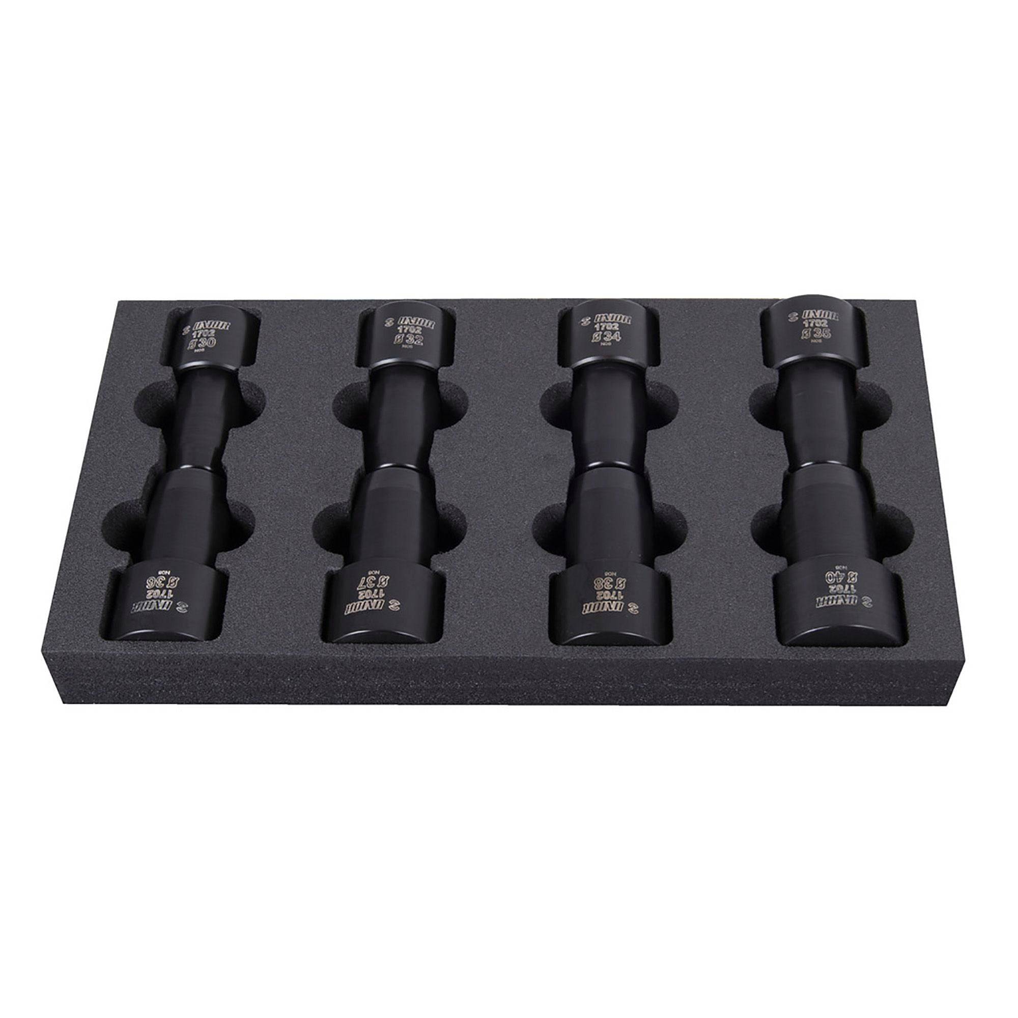 UNIOR workshop fork seal driver tool set for precise suspension fork dust seal installation, with multiple driver sizes and handles.