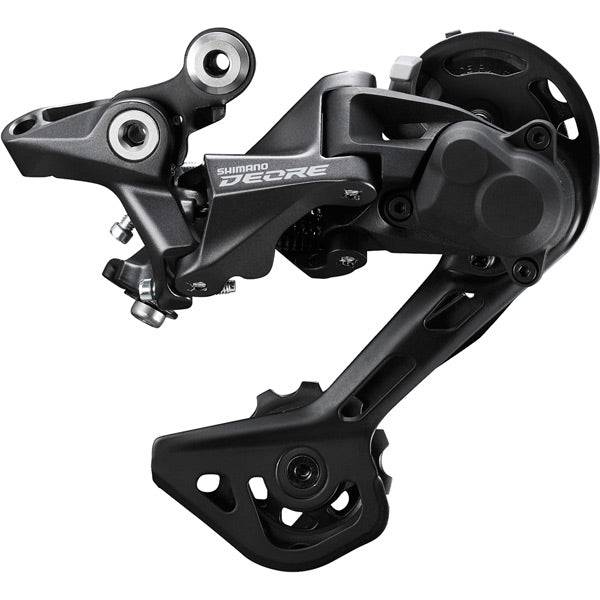 Shimano Deore RD-M5120 Shadow+ SGS long cage MTB rear derailleur with 10/11-speed components, black metal finish and mounting hardware