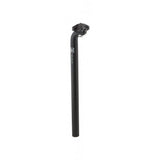 Black System EX Alloy Bike Seatpost, 400mm length with single bolt adjustment, shown installed on a bicycle.
