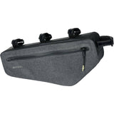 Basil Navigator Storm Frame Bag M 2.2L in waterproof black with reflective logos, bike accessories mounted on bicycle frame.