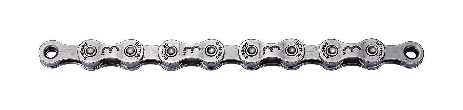 BBB BCH-90 PowerLine 9-speed bike chain with 114 links and SmartLink II in gray, designed for reliable cycling performance.