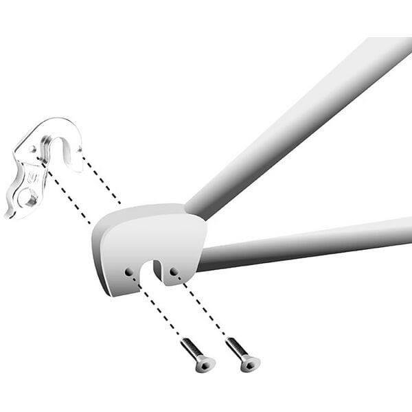M Part gear hanger for Stevens bikes, durable replacement bike frame component, shown on a bicycle in a close-up image.