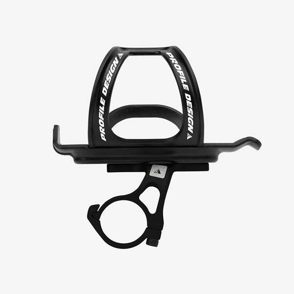 Profile Design B-TAB handlebar mount and bottle cage for 31.8mm bars, featuring side axis kage for cycling accessories.