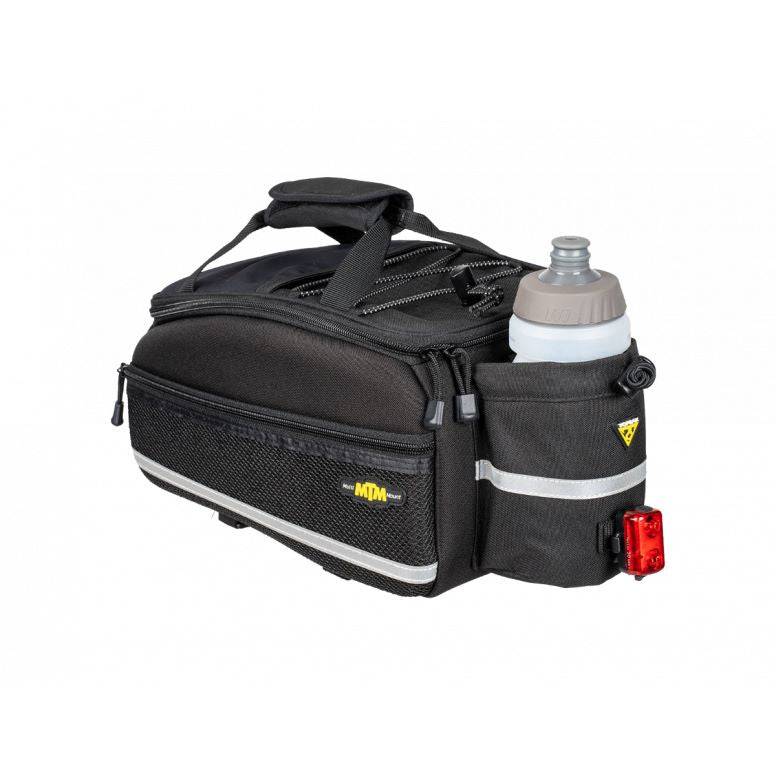 Topeak MTM TrunkBag EX in black with water bottle holder, weather-resistant 8L bike rack bag for cycling accessories