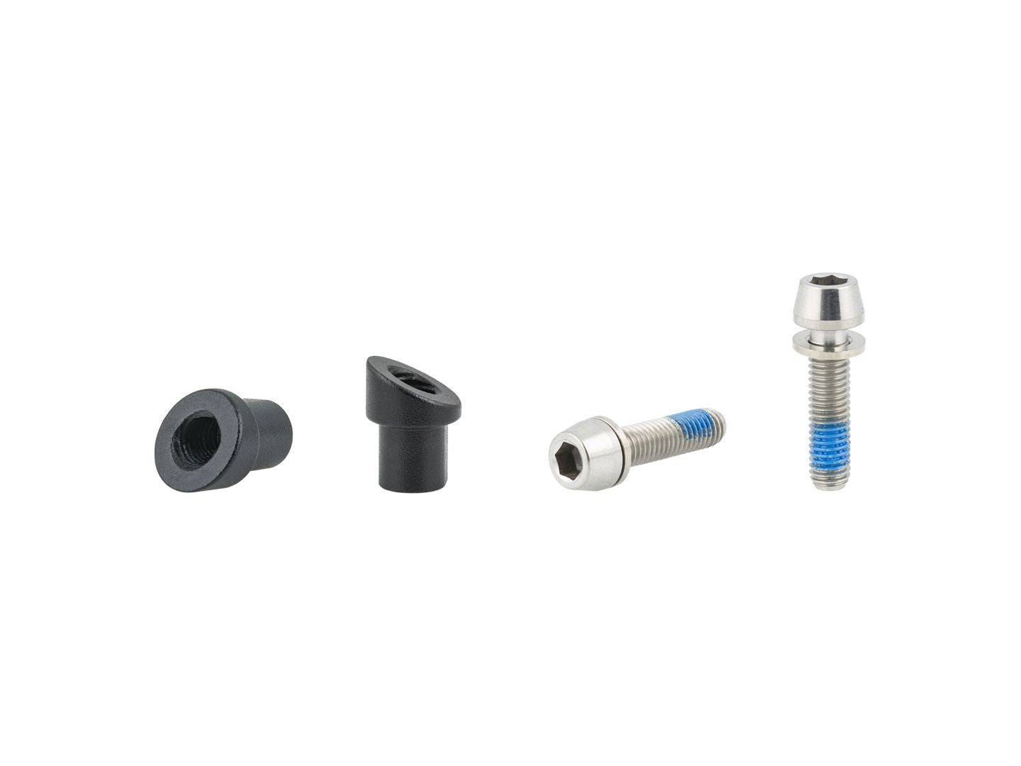 Bontrager 2022 RSL MTB barstem combo D Nut hardware for mountain bikes, black, showing close-up of components and threading details.