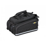 Topeak MTS TrunkBag DXP black bike rack bag with expandable design, weather-resistant fabric and built-in bottle holder.