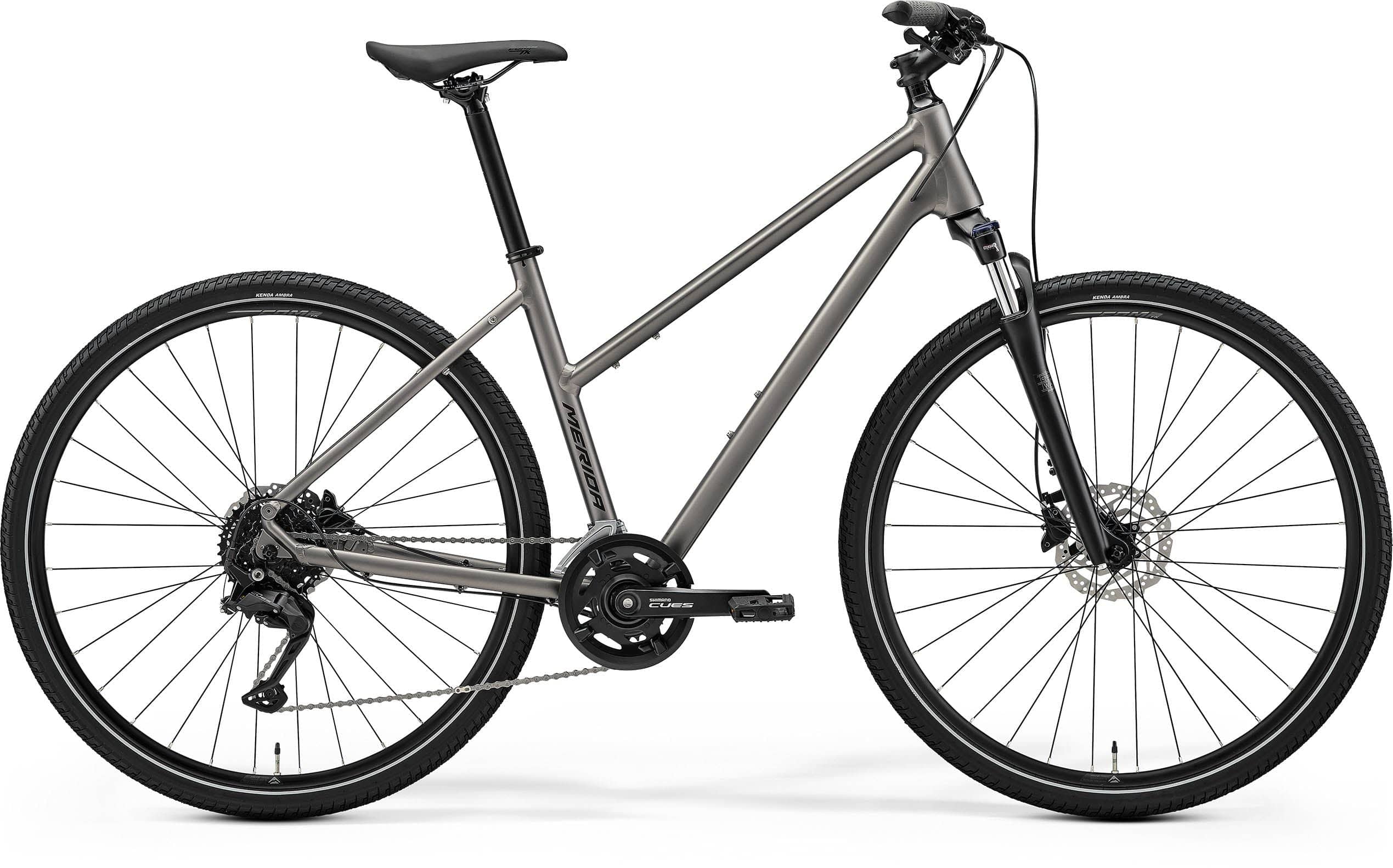 Merida Crossway 100 Women's MY26 hybrid bike with Shimano CUES U3020 SGS components and disc brakes, shown from side view.